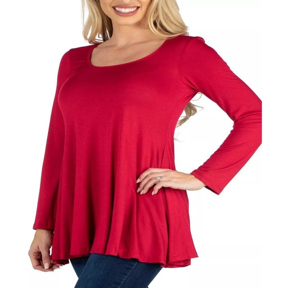 24/7 Comfort Apparel Women's Long Sleeve Swing Style Flared Tunic Top L Red NWT - Picture 2 of 3